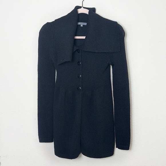 Vince Wool Blend Button Down Cardigan Sweater Convertible Collar in black sz XS - Picture 1 of 10